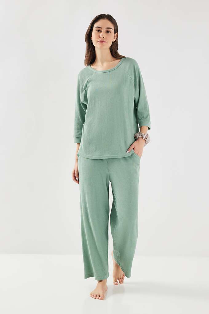 Solid-Full-Length-Blended-Fabric-Knitted-Women-s-Co-Ord-Set