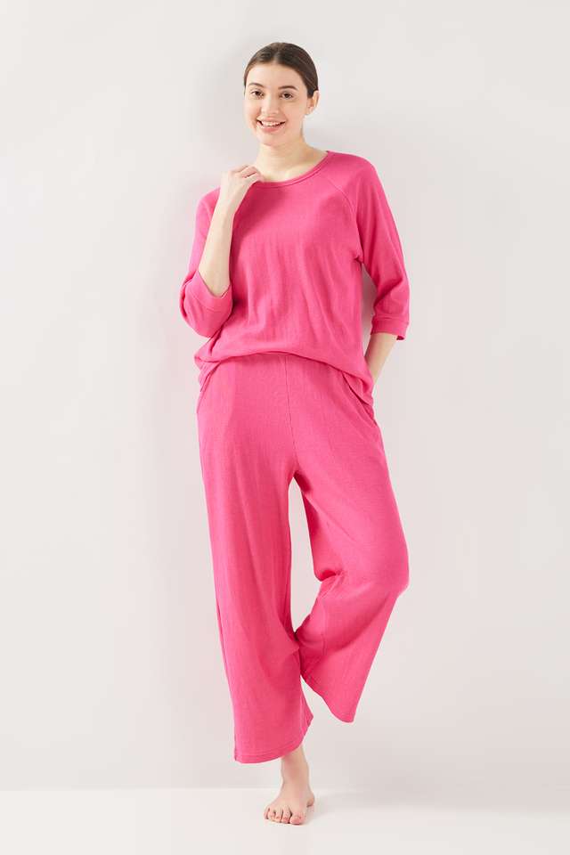Solid-Full-Length-Blended-Fabric-Knitted-Women-s-Co-Ord-Set