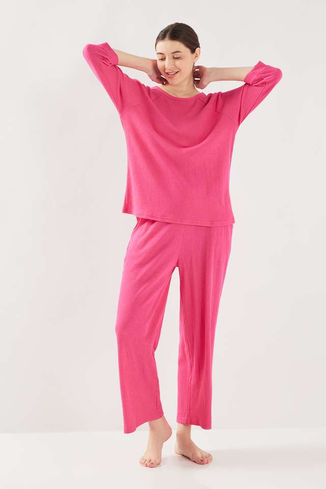 Solid-Full-Length-Blended-Fabric-Knitted-Women-s-Co-Ord-Set