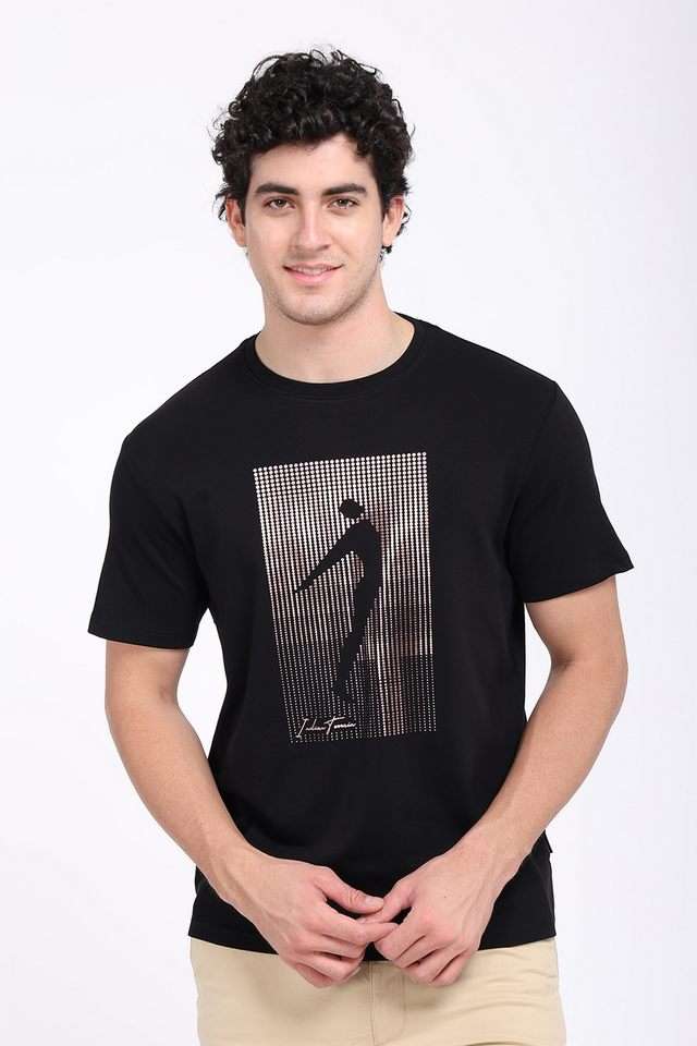 Buy Indian Terrain Black Printed Cotton Round Neck Men's T-Shirt
