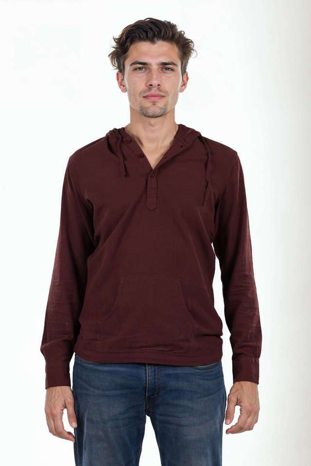 Solid-Blended-Fabric-Hooded-Men-s-T-Shirt