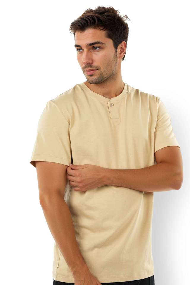 Solid-Cotton-Henley-Men-s-T-Shirt