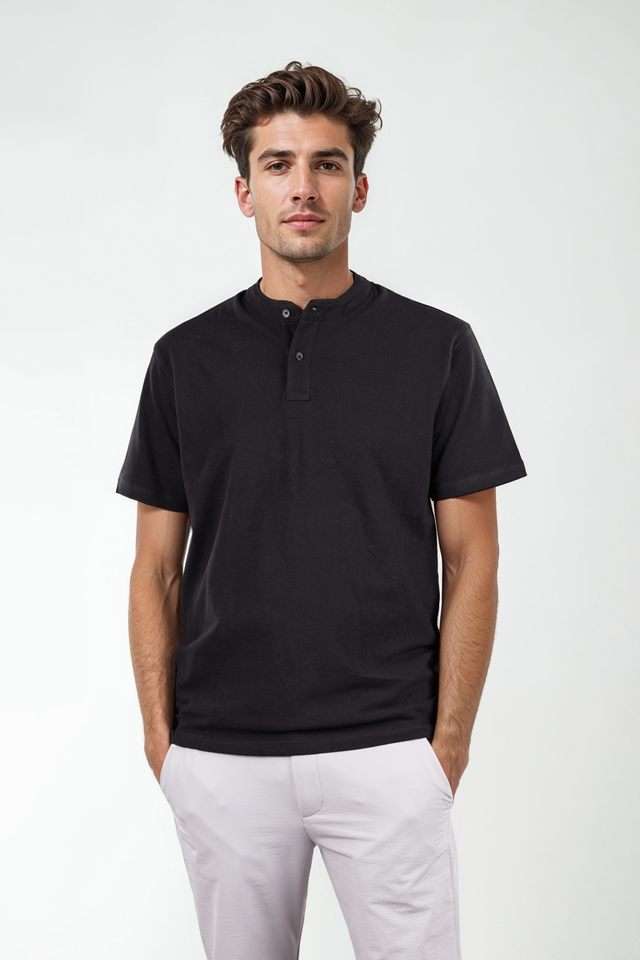 Solid-Cotton-Henley-Men-s-T-Shirt