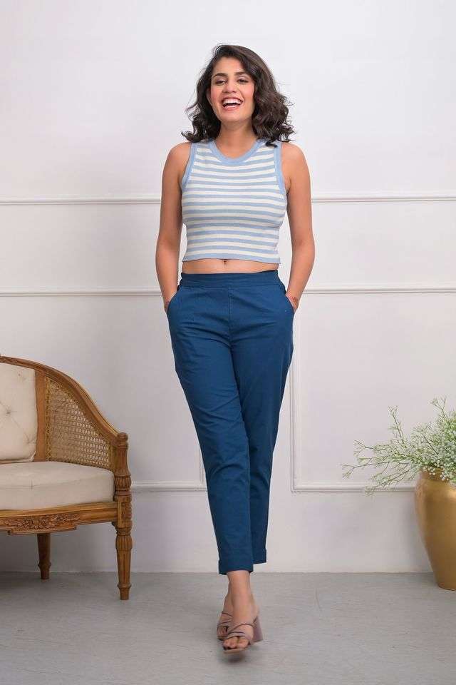 Solid-Cotton-Regular-Fit-Women-s-Pants