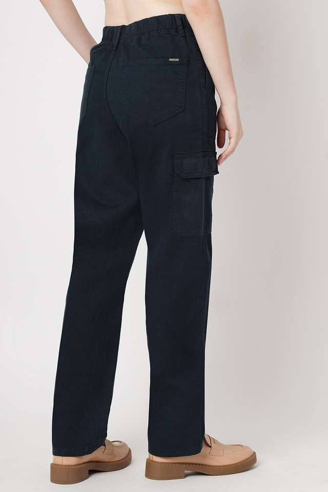 Solid-Blended-Fabric-Relaxed-Fit-Women-s-Trousers