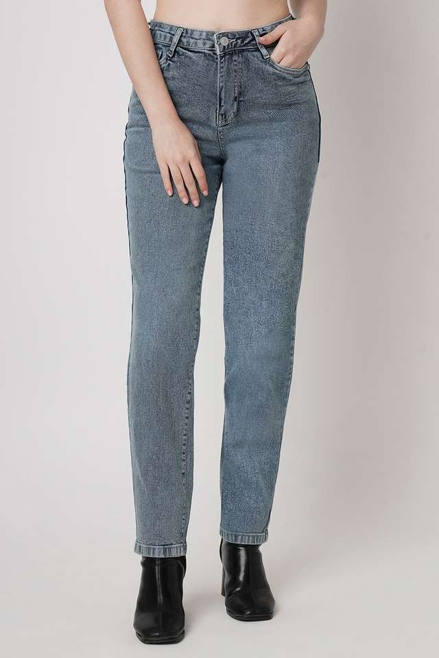 High-Rise-Blended-Fabric-Straight-Fit-Women-s-Jeans