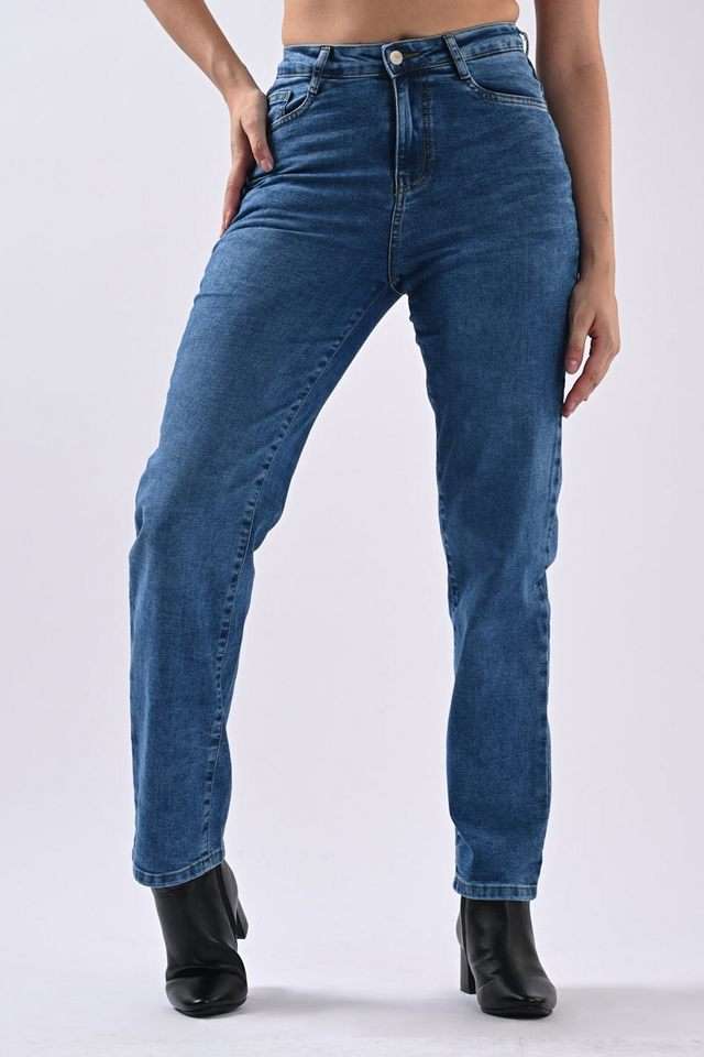 High-Rise-Blended-Fabric-Straight-Fit-Women-s-Jeans