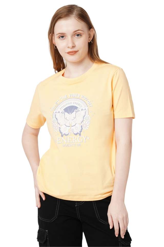 Printed-Blended-Fabric-Round-Neck-Women-s-T-Shirt