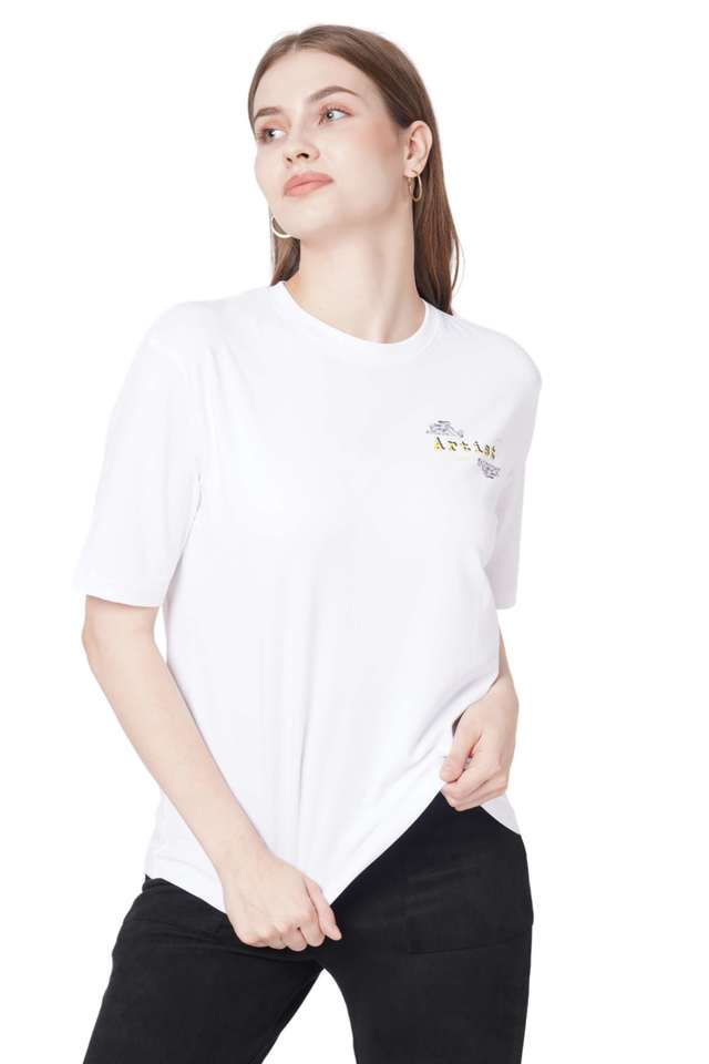 Printed-Blended-Fabric-Round-Neck-Women-s-T-Shirt