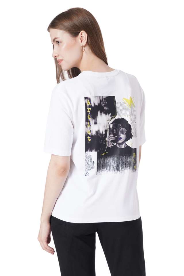 Printed-Blended-Fabric-Round-Neck-Women-s-T-Shirt