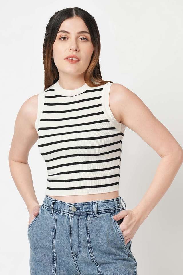 Knitted-Blended-Fabric-Round-Neck-Women-s-Top