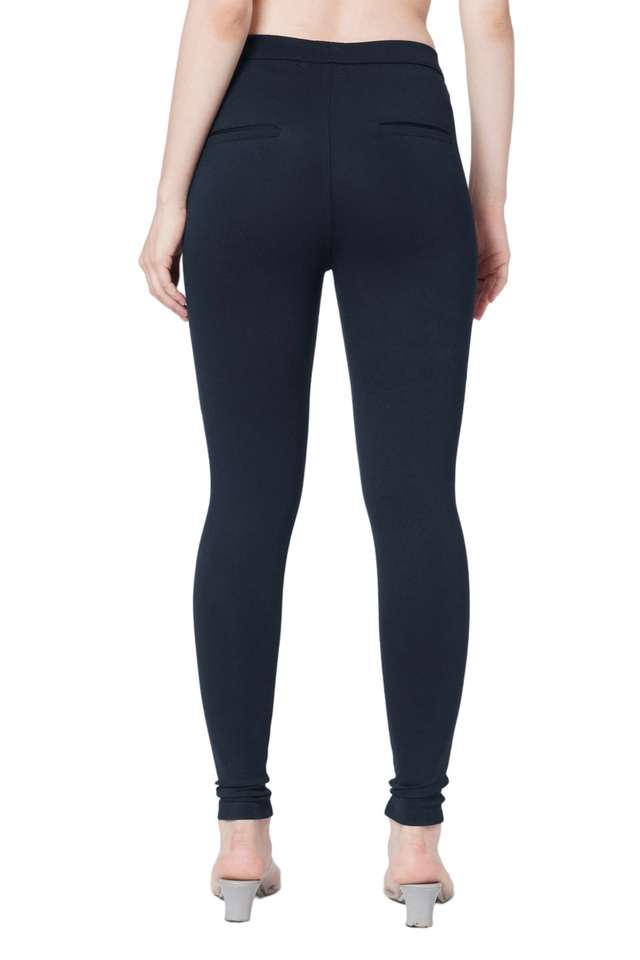Buy Kraus Navy Solid Rayon Slim Fit Women's Leggings Shoppers Stop