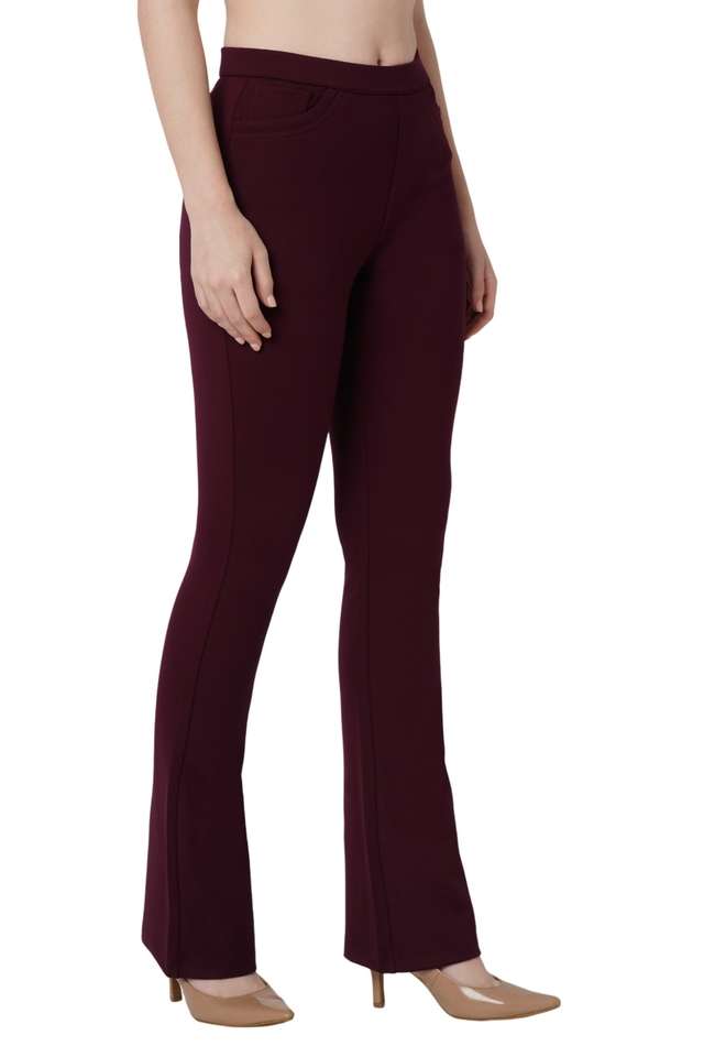 Buy Kraus Wine Solid Viscose Flared Fit Women's Treggings