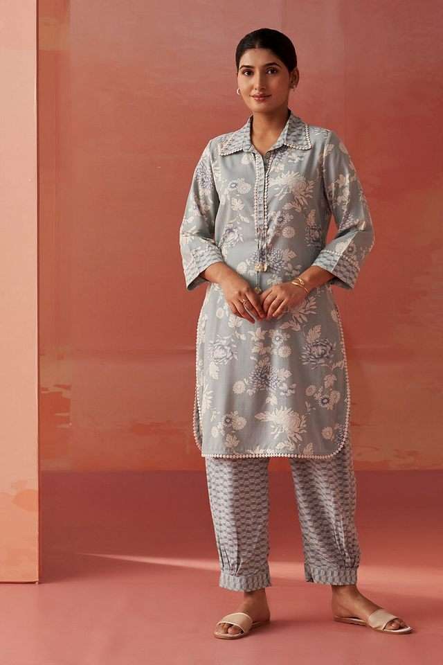 Printed-Viscose-Collared-Women-s-Kurta-Set