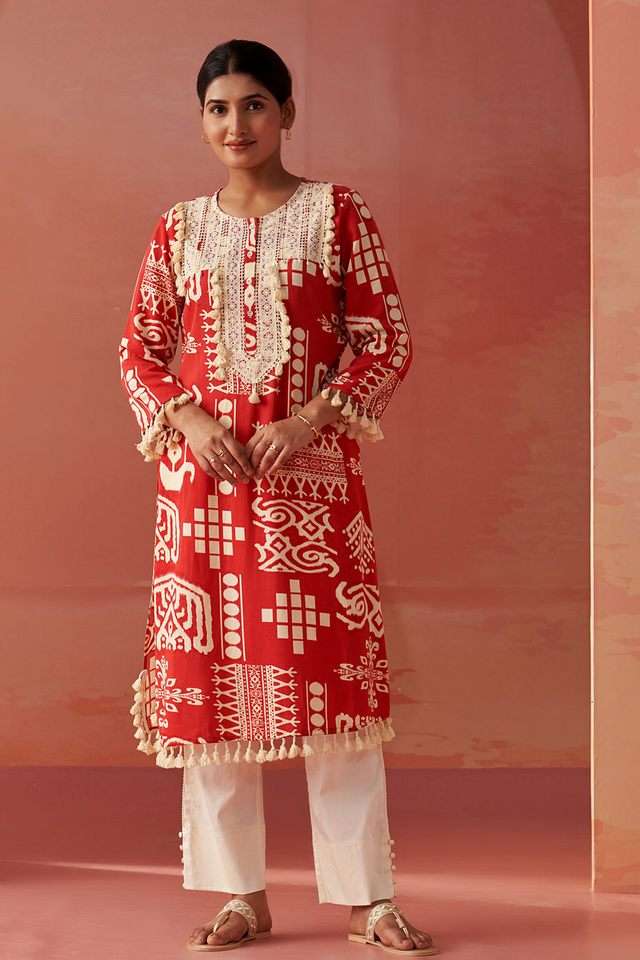 Printed-Rayon-Round-Neck-Women-s-Kurta