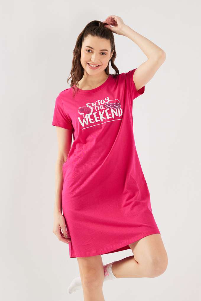 Printed-Round-Neck-Cotton-Women-s-Knee-Length-Dress