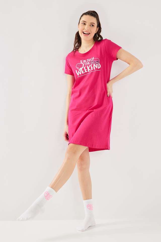 Printed-Round-Neck-Cotton-Women-s-Knee-Length-Dress