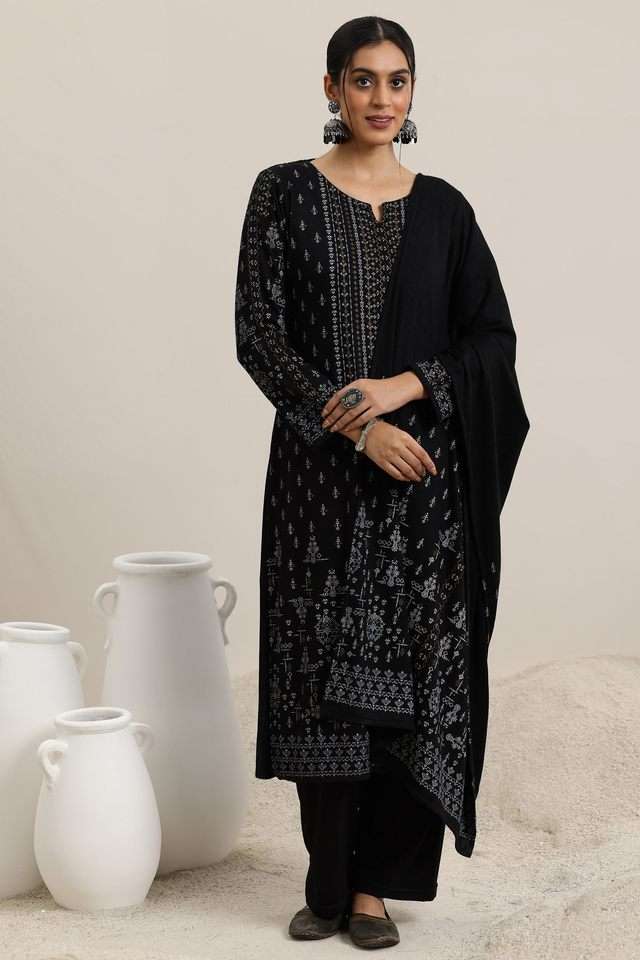 Solid-Calf-Length-Blended-Fabric-Woven-Women-s-Kurta-Set