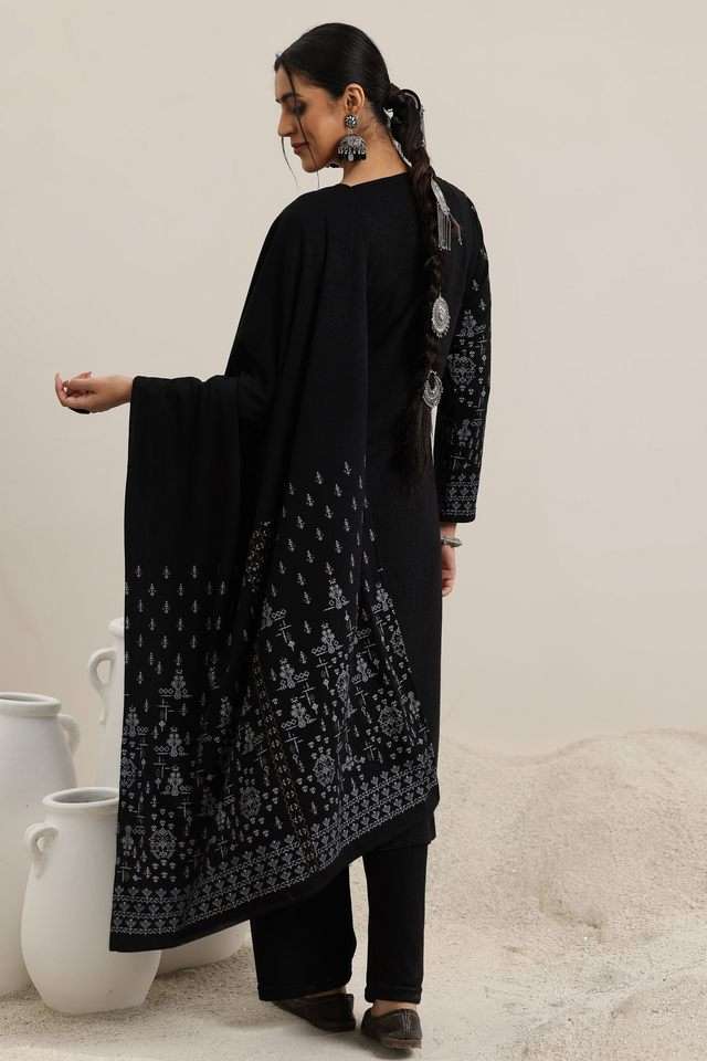 Solid-Calf-Length-Blended-Fabric-Woven-Women-s-Kurta-Set