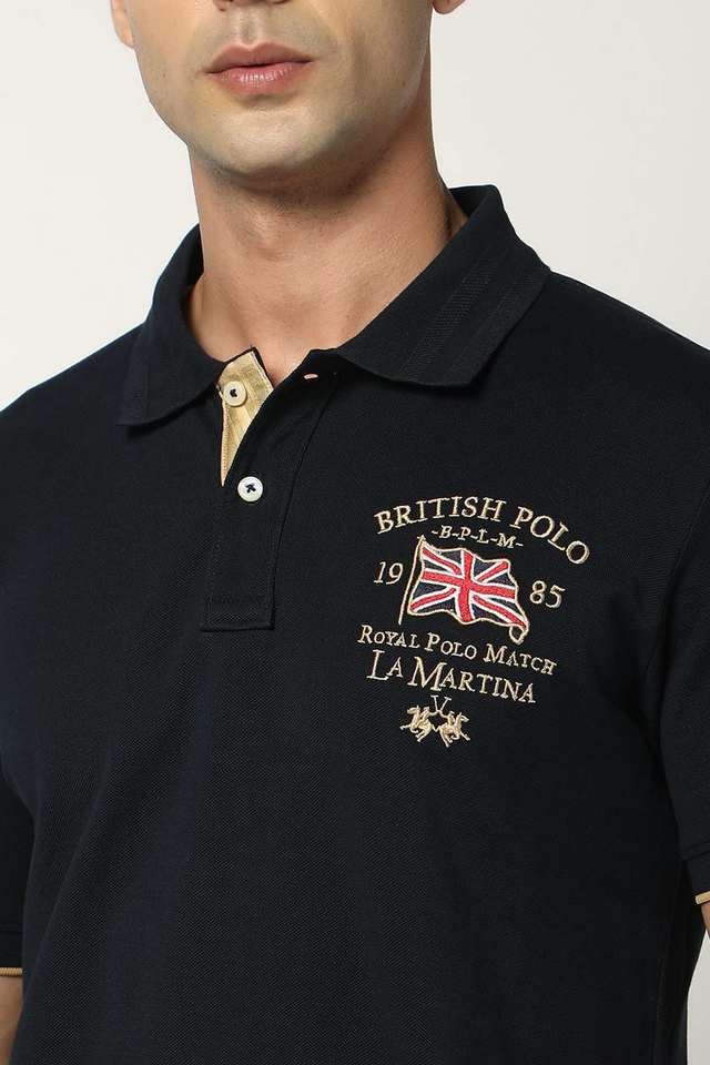 Buy LA Martina Navy Solid Cotton Polo Men's T-Shirt Shoppers Stop