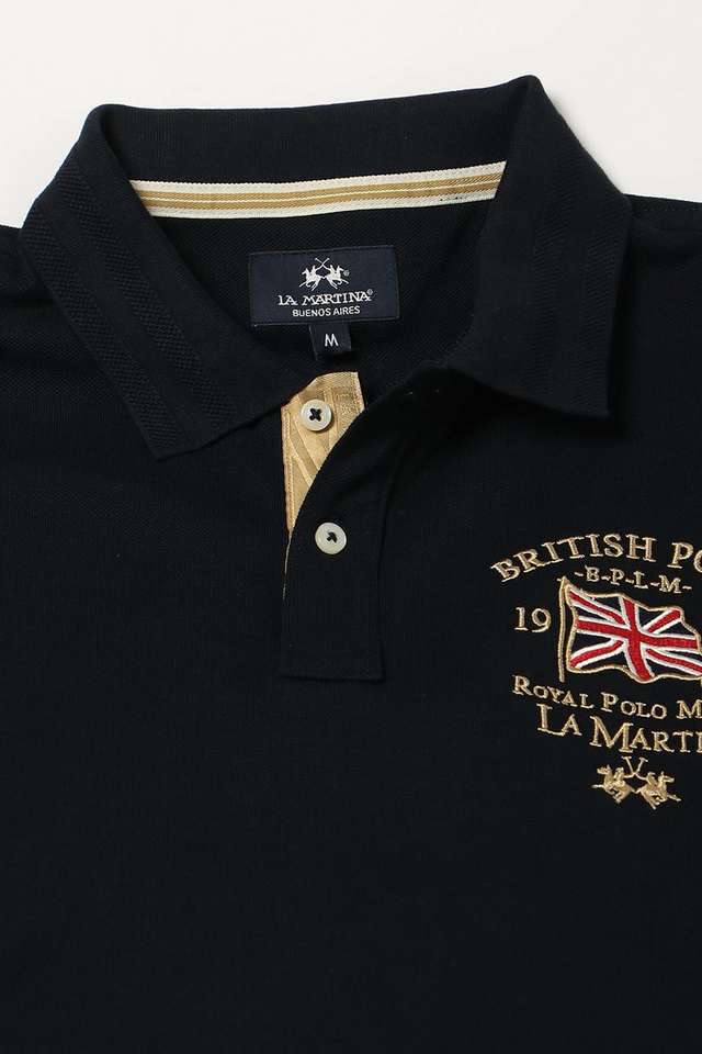 Buy LA Martina Navy Solid Cotton Polo Men's T-Shirt Shoppers Stop