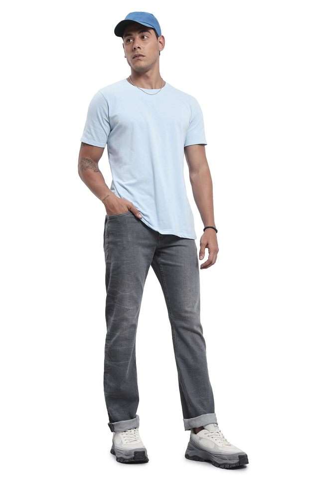 Buy Lee Grey Light Wash Blended Fabric Straight Fit Men Jeans