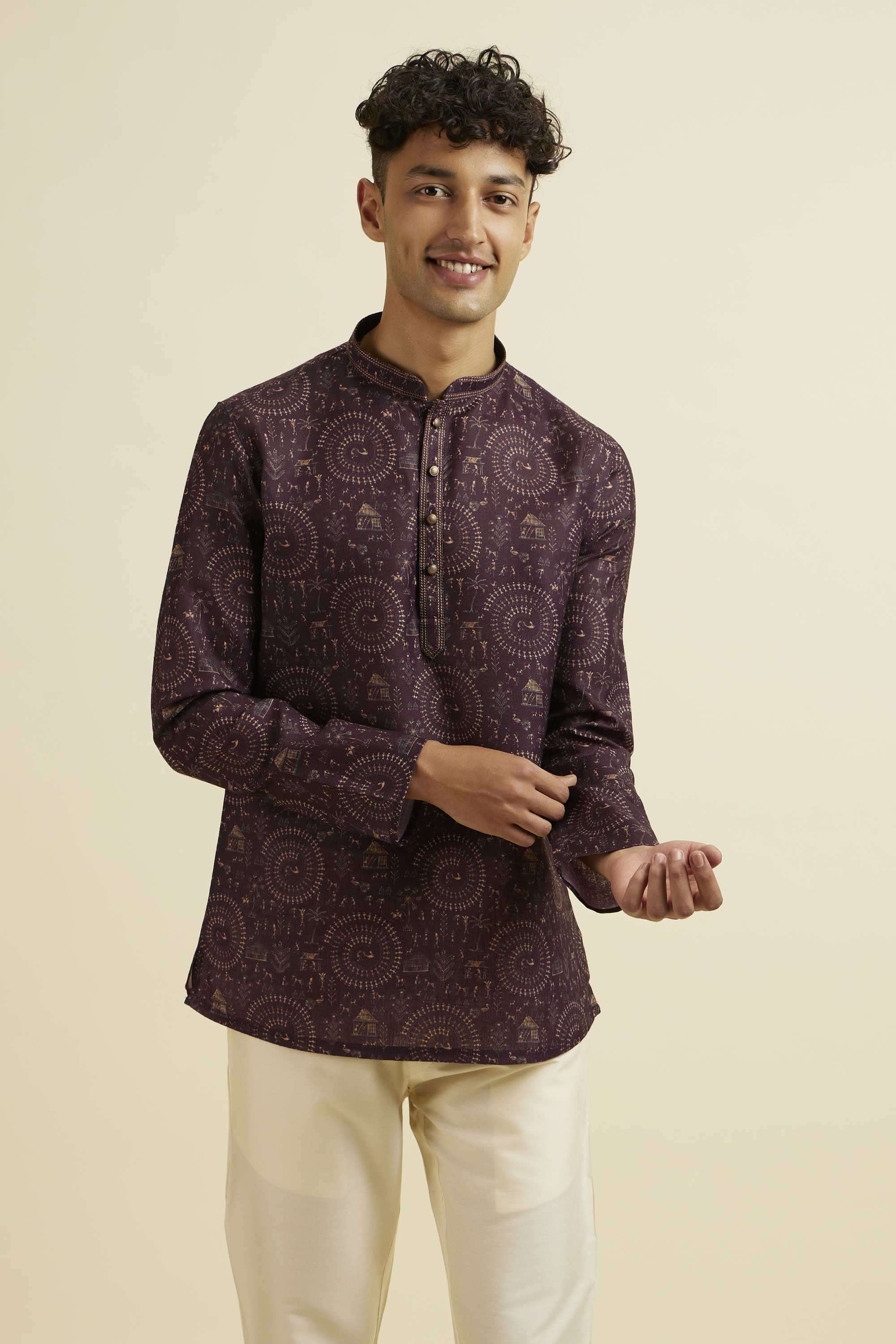 Printed-Blended-Fabric-Regular-Fit-Men-Kurta