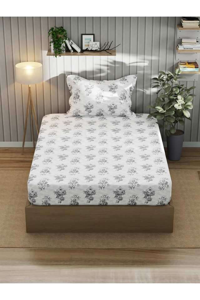 Super-Fine-100--Egyptian-Satin-Cotton-Single-Bedsheet-With-1-Pillow-Cover--2Pc-Set-Marina-Bay-Floral-Grey