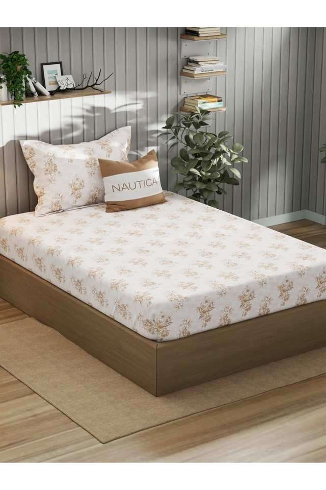 Super-Fine-100--Egyptian-Satin-Cotton-Single-Bedsheet-With-1-Pillow-Cover--2Pc-Set-Marina-Bay-Floral-Brown