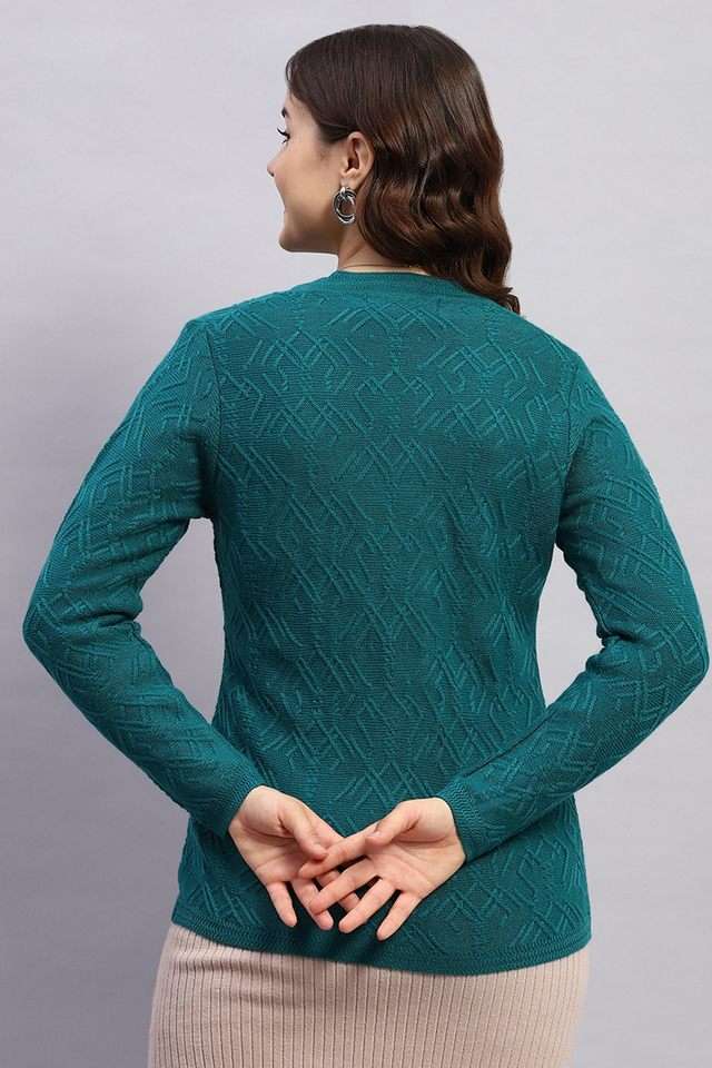 Textured-V-Neck-Blended-Fabric-Women-Cardigan