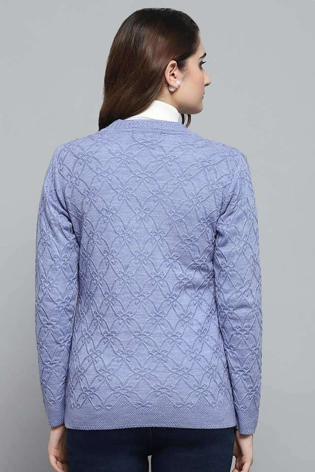 Buy Monte Carlo Light Grey Solid Blended Fabric V-Neck Women's