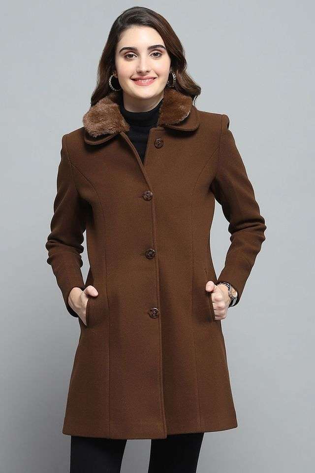Buy Monte Carlo Brown Solid Blended Fabric Regular Fit Women's
