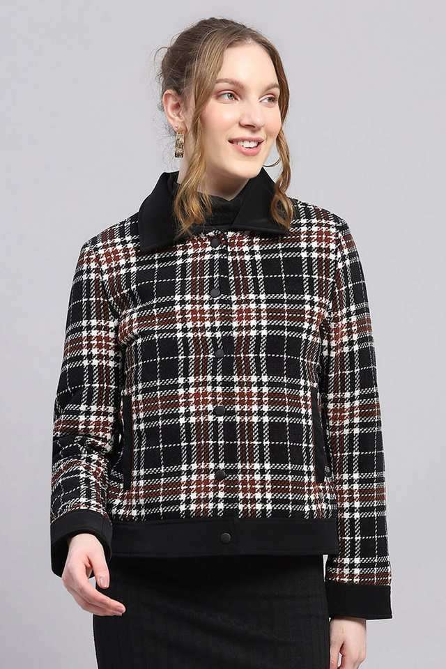 Checks-Blended-Fabric-Polo-Women-s-Jacket