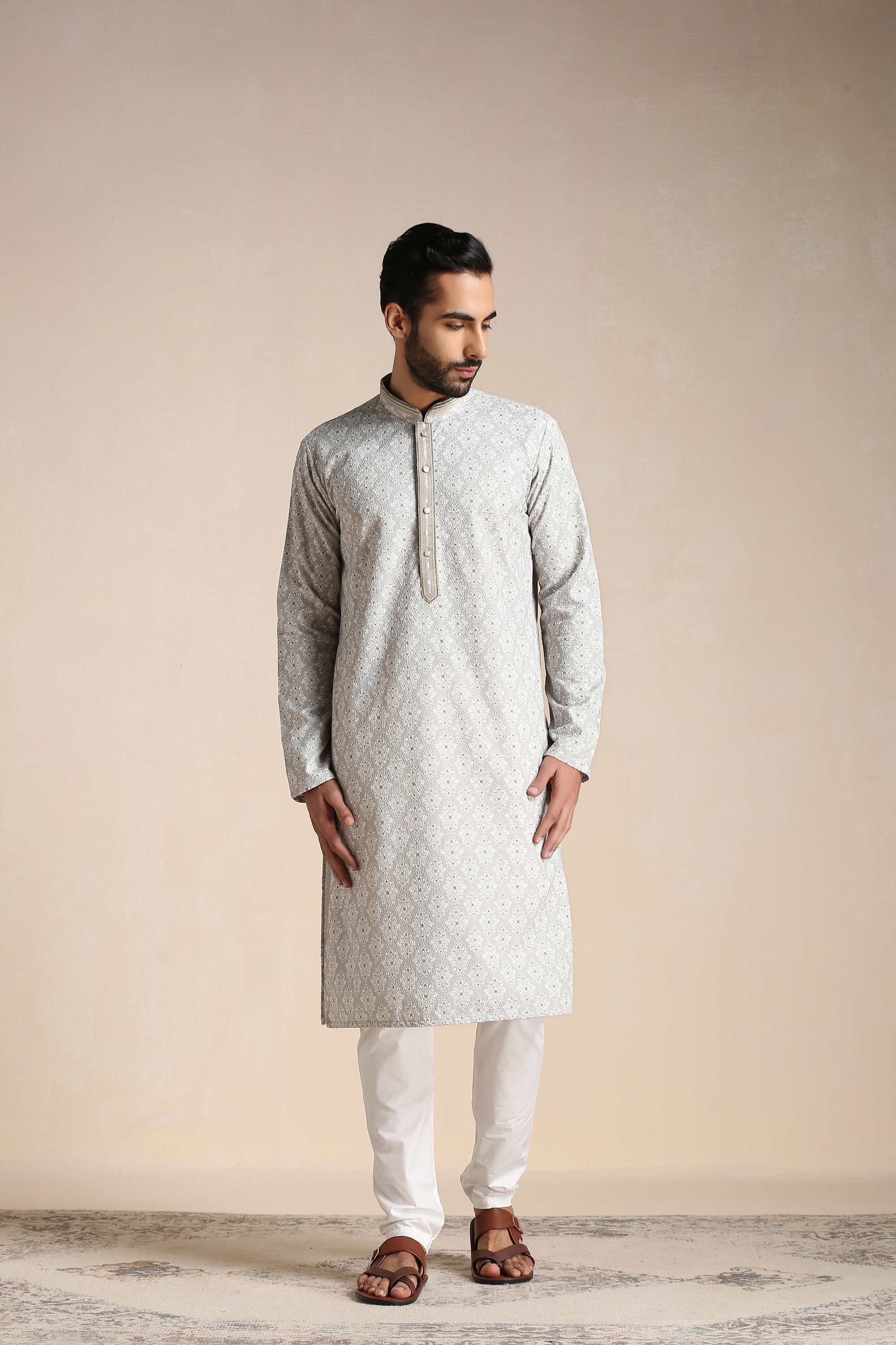 Embroidered-Cotton-Blend-Regular-Fit-Men-Kurta-Set