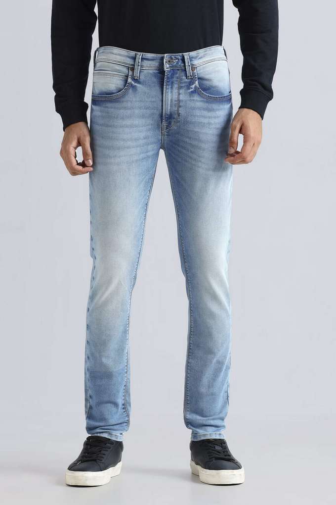 Light-Wash-Polyester-Slim-Fit-Men-s-Jeans