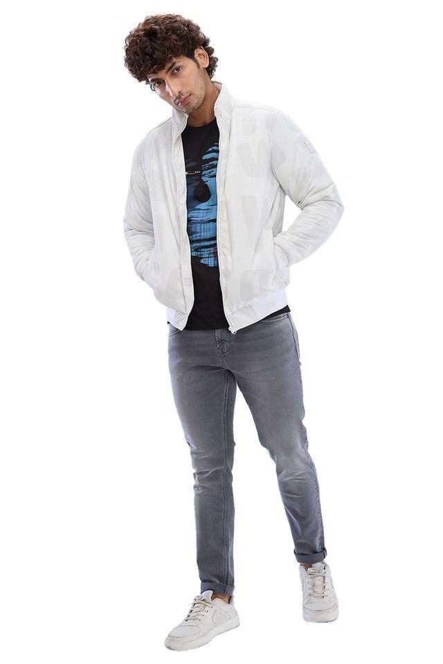 Buy Spykar White Solid Zipper Straight Fit Men's Casual Wear