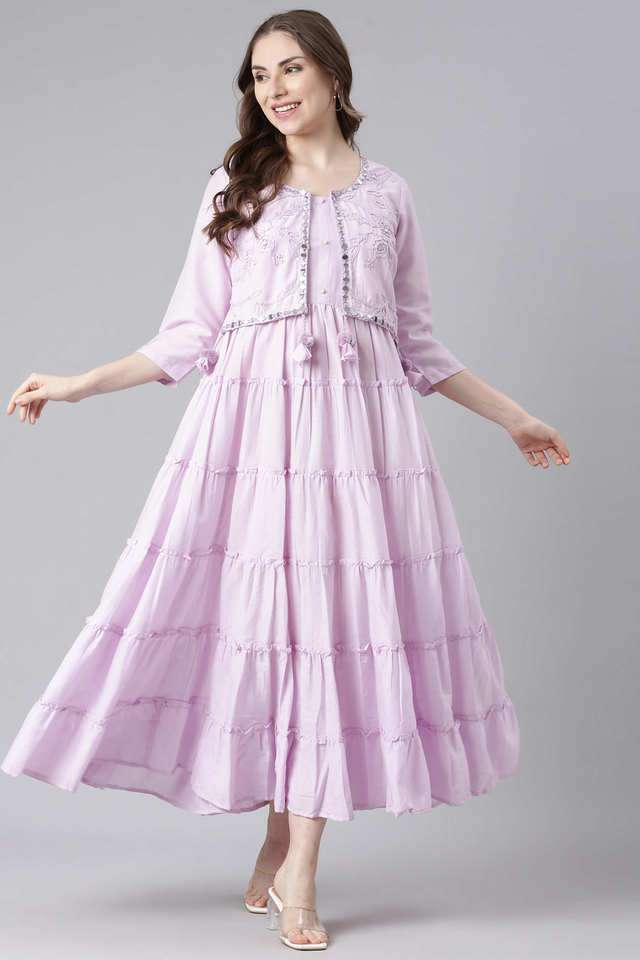 Solid-Round-Neck-Muslin-Women-s-Full-Length-Ethnic-Dress