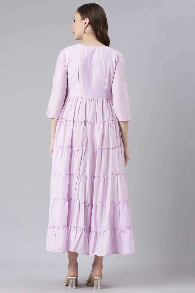 Solid-Round-Neck-Muslin-Women-s-Full-Length-Ethnic-Dress