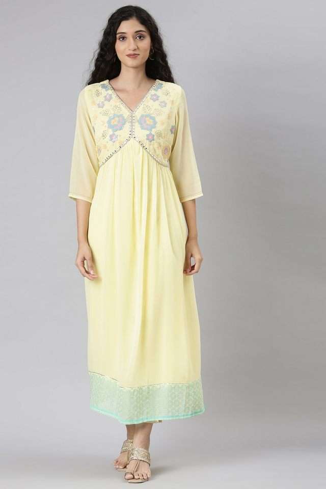 Solid-Round-Neck-Georgette-Women-s-Full-Length-Dress