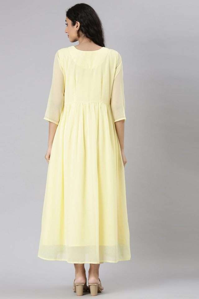 Solid-Round-Neck-Georgette-Women-s-Full-Length-Dress