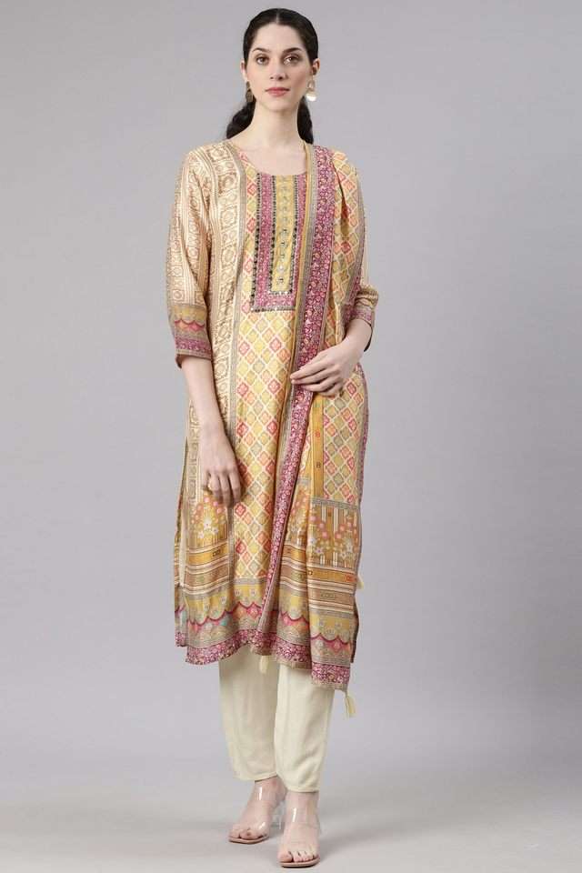 Printed-Muslin-Round-Neck-Women-s-Kurta-Set