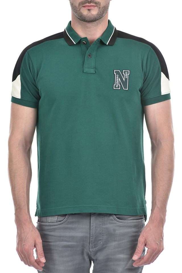 Buy Numero Uno green Color Block Cotton Polo Men's T-Shirt