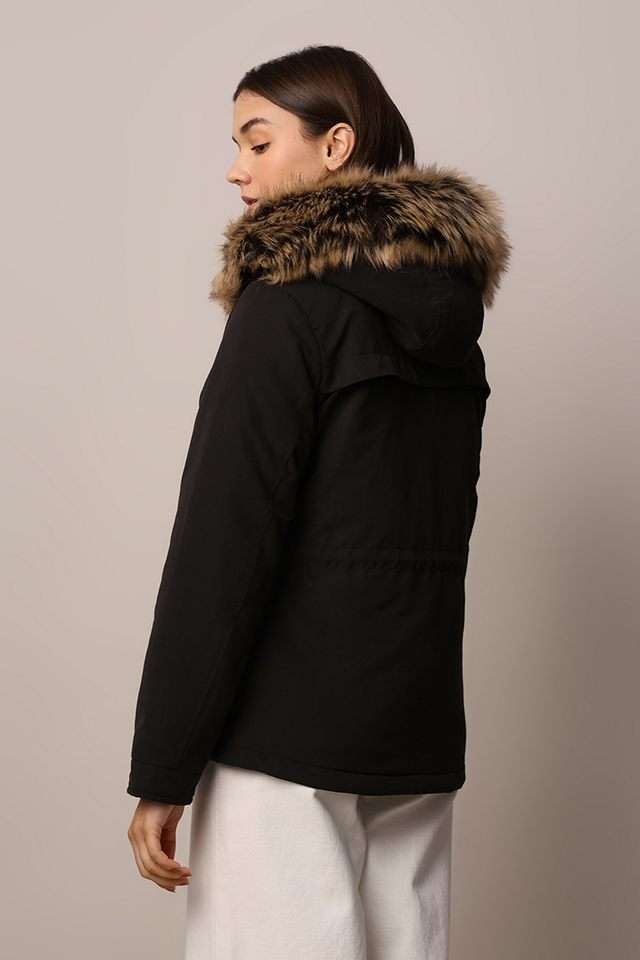 Solid-Polyester-Hooded-Women-s-Coat