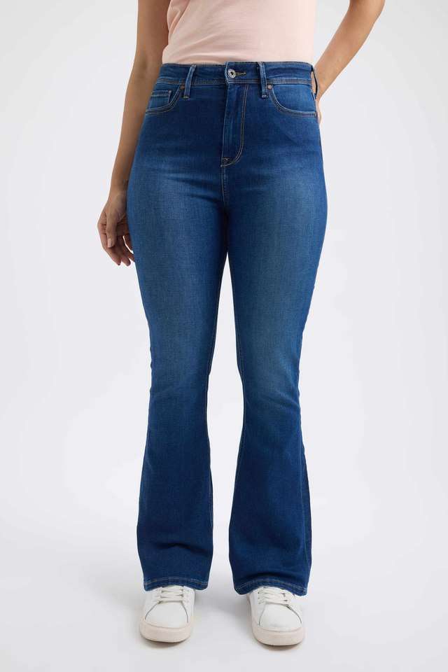 High-Rise-Blended-Fabric-Flared-Fit-Women-s-Jeans