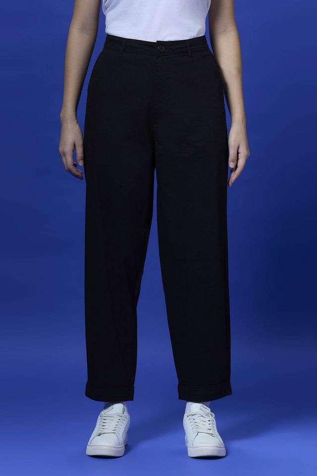Solid-Blended-Fabric-Regular-Fit-Women-s-Pants
