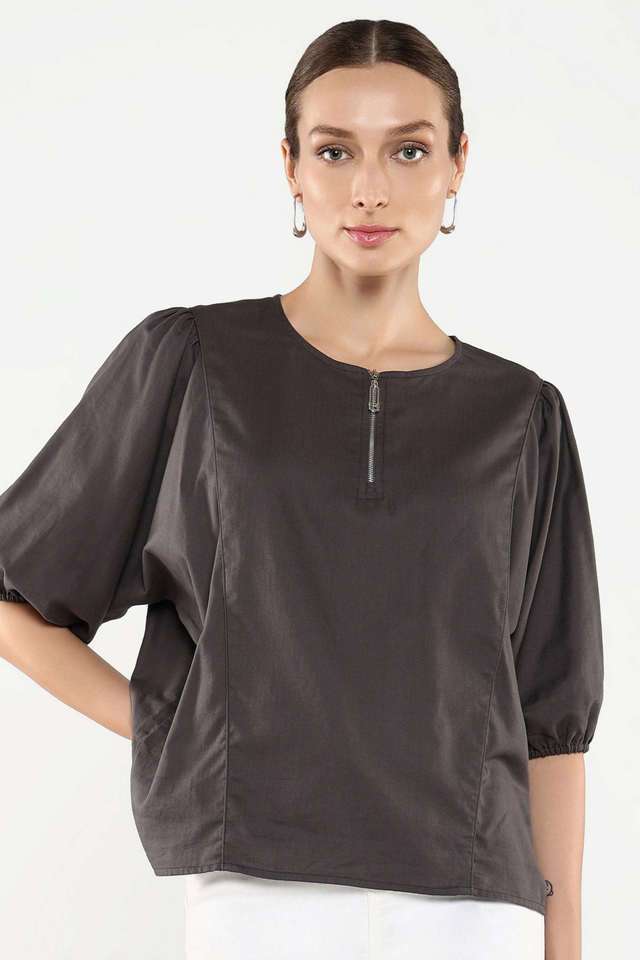 rareism Solid Cotton Round Neck Women's Top-picture-11