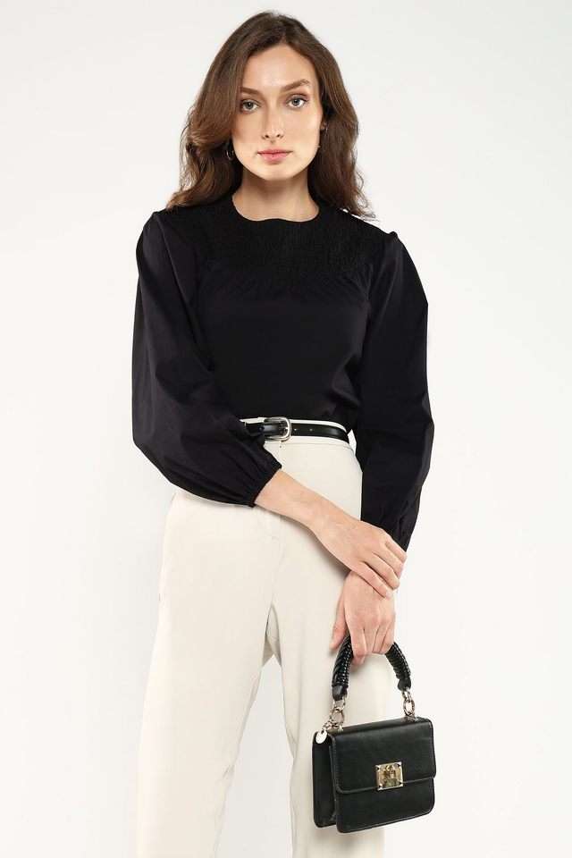 rareism Solid Cotton Round Neck Women's Top-picture-19
