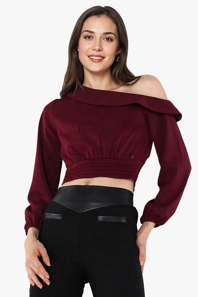 rareism Solid Polyester One Shoulder Women's Top-picture-13