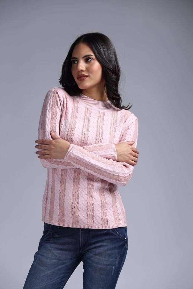 Solid-Blended-Fabric-Collared-Women-s-Pullover