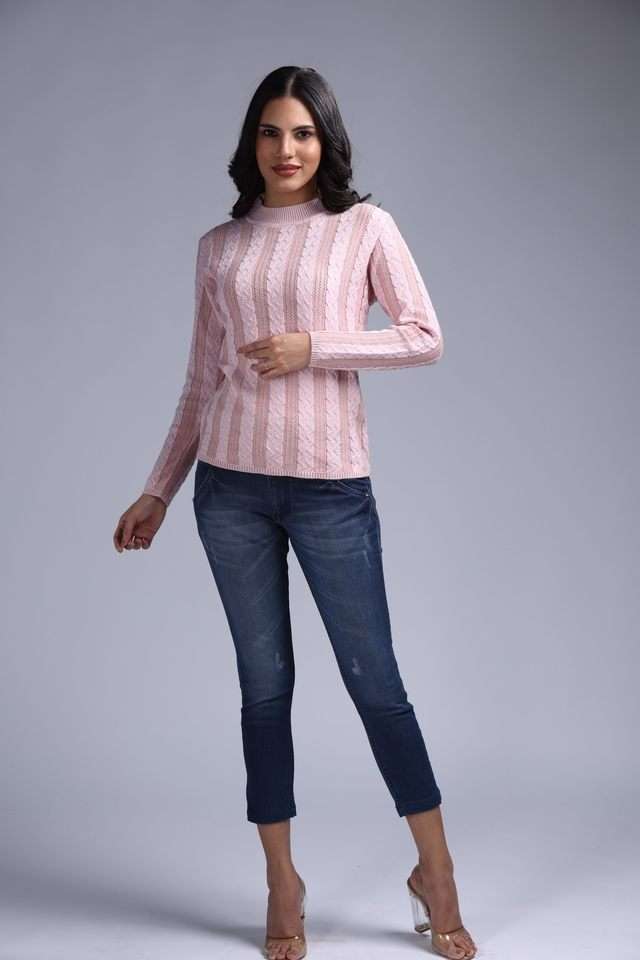 Solid-Blended-Fabric-Collared-Women-s-Pullover